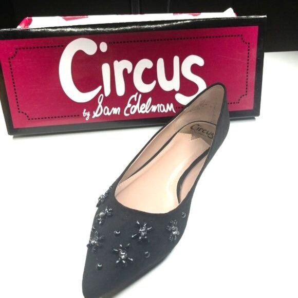 Circus By Sam Edelman Black Velvet Flats With Rhinestone & Stud Detail - Picture 6 of 10